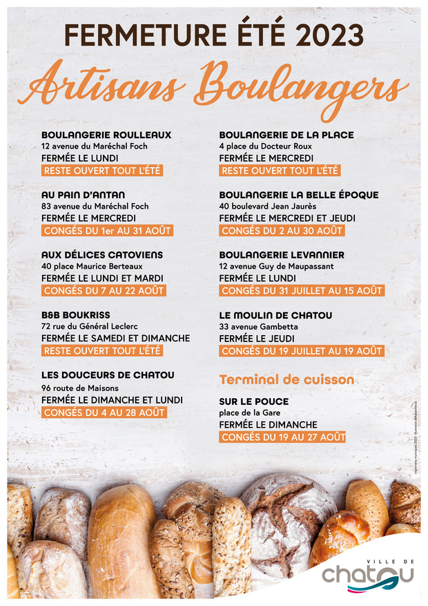 Dates de fermetures des boulangeries
